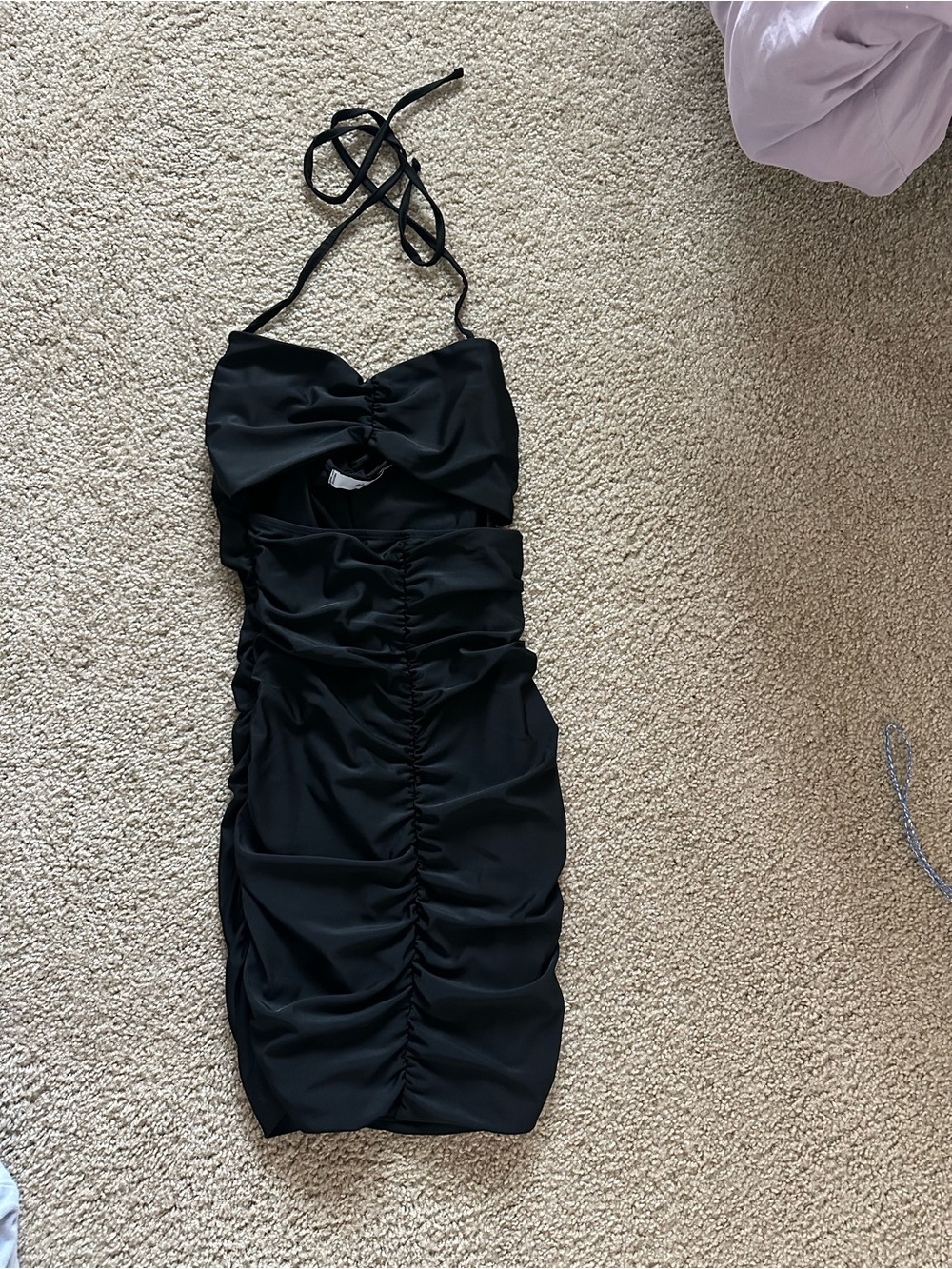Adika Black Ruched Halter Mini Dress